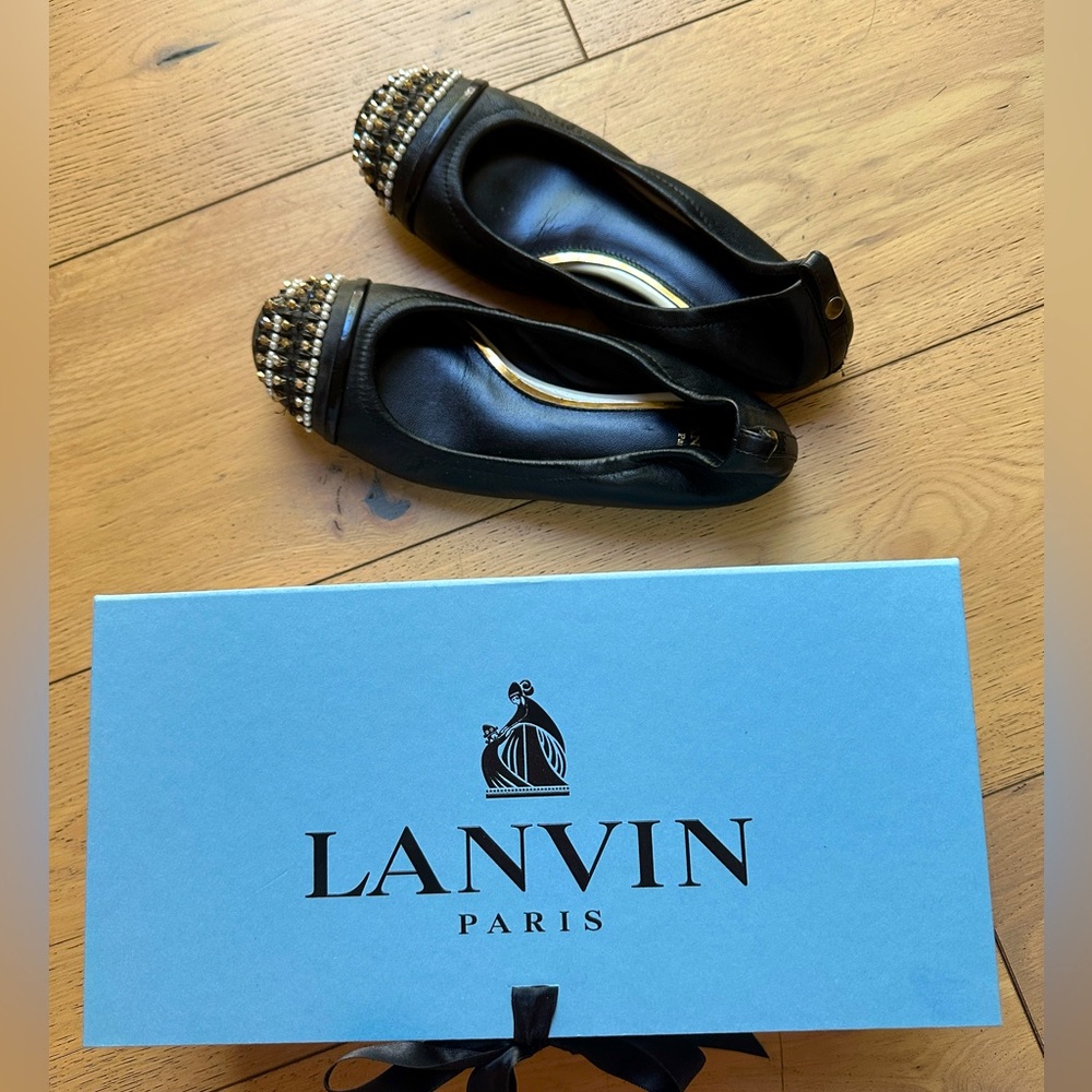 Lanvin Lamb Skin Ballerina with Embroidery (Black Size 36)